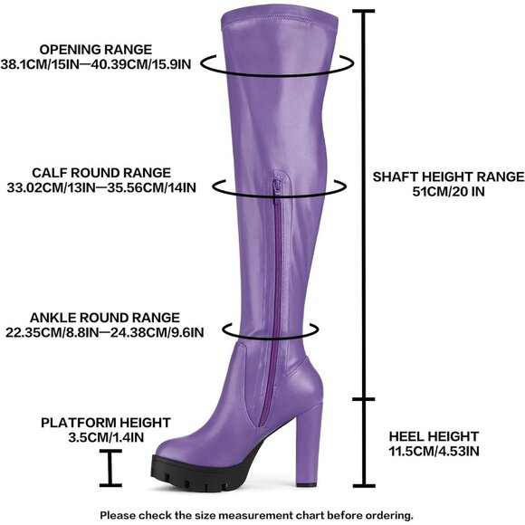 Women's Purple Platform Boots Chunky Heel Over Knee High Rounded Toe Long Boots - Picture 2 of 6